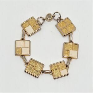 Vintage Cream Enamel Gold Tone Squares Bracelet